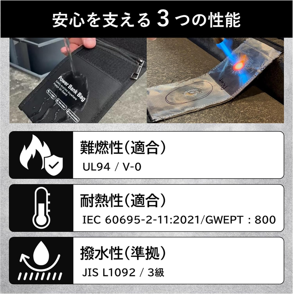 モバイルバッテリー用燃えにくいケース GP-FR18S/BK
